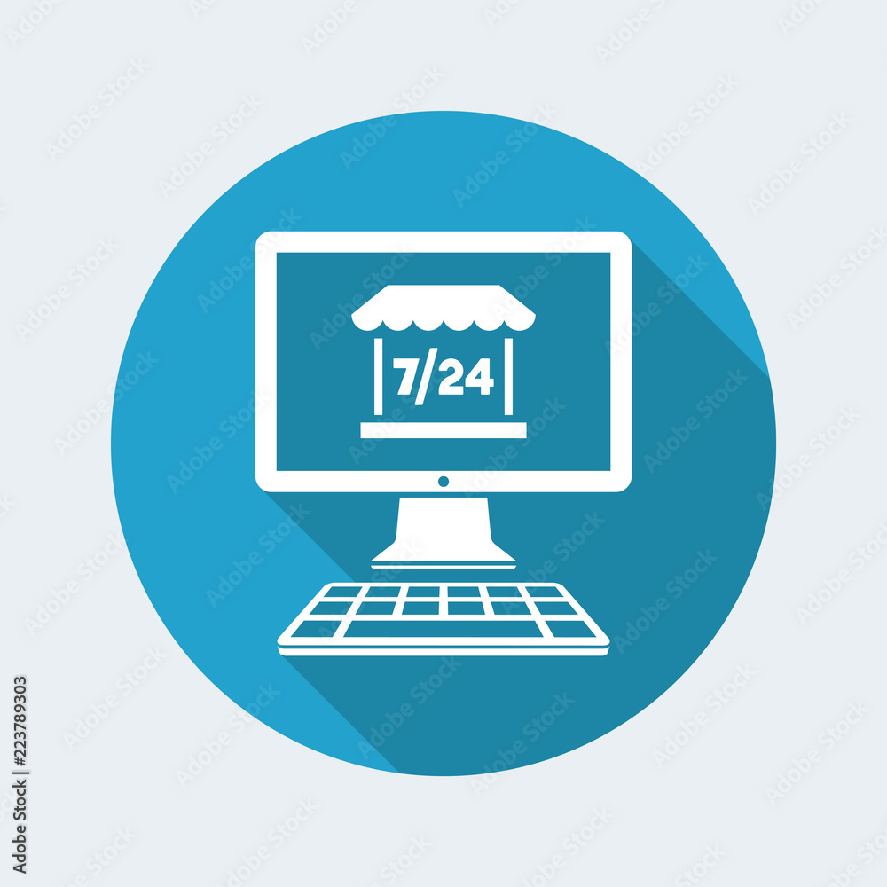 E-commerce shop open 7/24 - Vector flat icon E-commerce shop open 7/24 - Vector flat icon