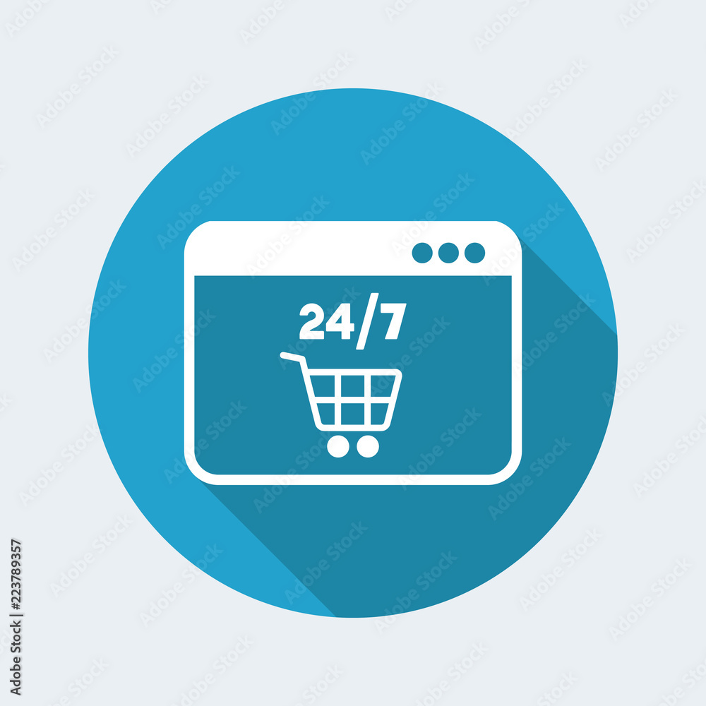 Shopping online 24/7 - Vector flat icon Shopping online 24/7 - Vector flat icon