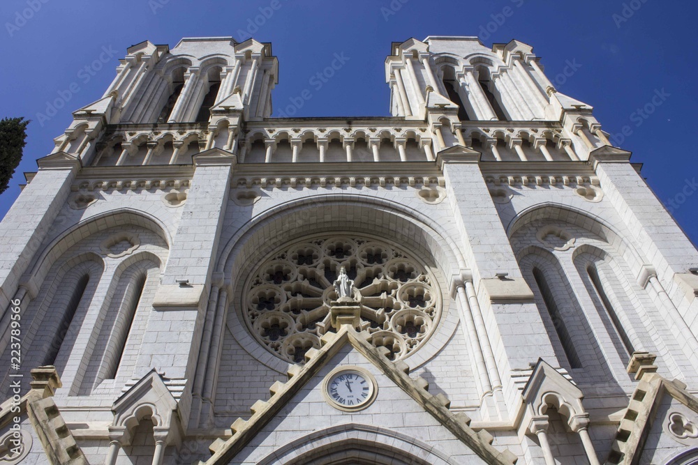 Architectural detail of Notre Dame de Nice church, France