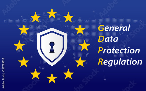 General Data Protection Regulation called GDPR 2018/2019 concept. EU flag. Digital transformation and security theme. Vector illustration