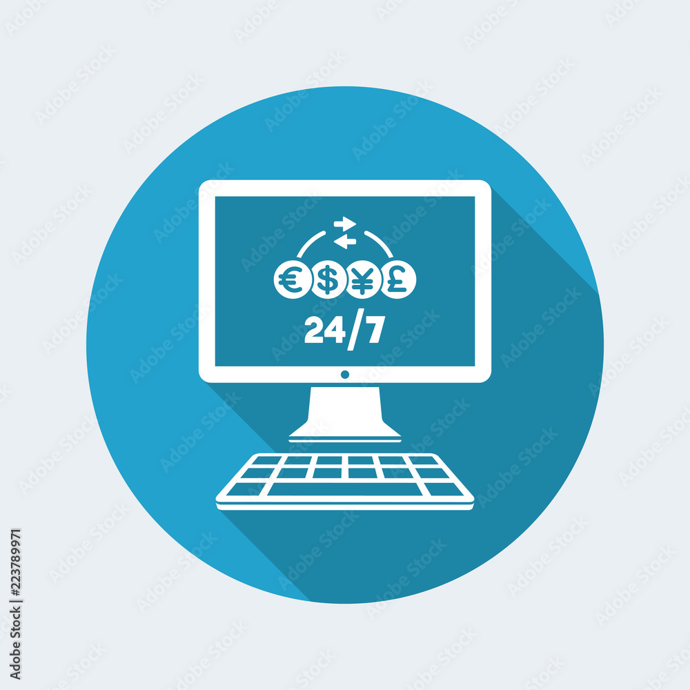 Money transfer online service 24/7 - Vector flat icon Money transfer online service 24/7 - Vector flat icon