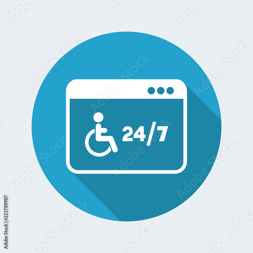 Online handicapped services 24/7 - Vector flat icon