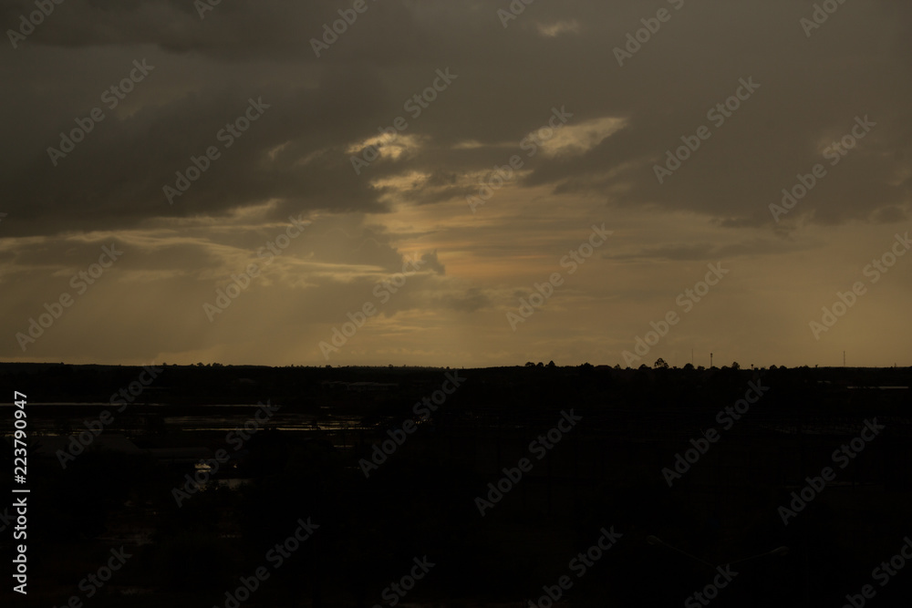 An amazing sunset over the fields of Bueng Kan Thailand.