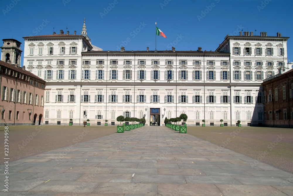 Turin, Piedmont, Italy the facade of Royal Palace one of the Residences of the Royal House of Savoy