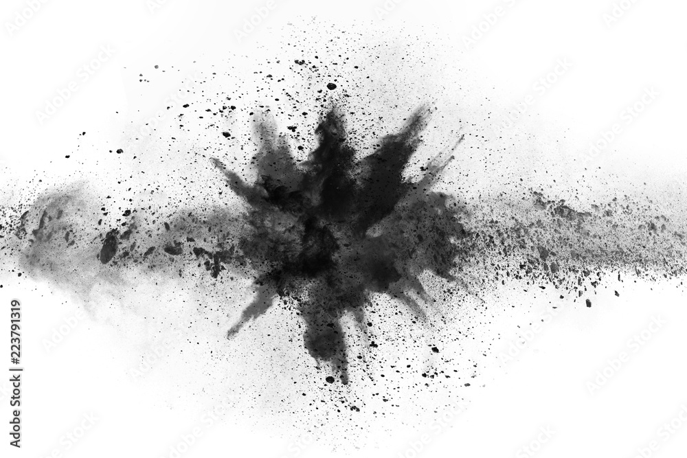 Particles Of Charcoal On White Background Abstract Powder Splatted On