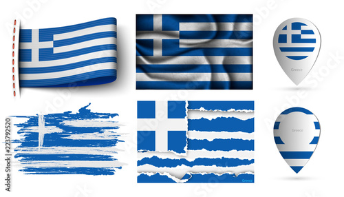 set of Greece flags collection isolated