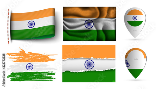 set of india flags collection isolated