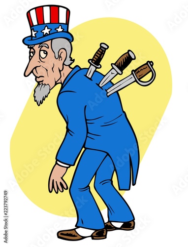 Uncle Sam under attack.  Conceptual political illustration.