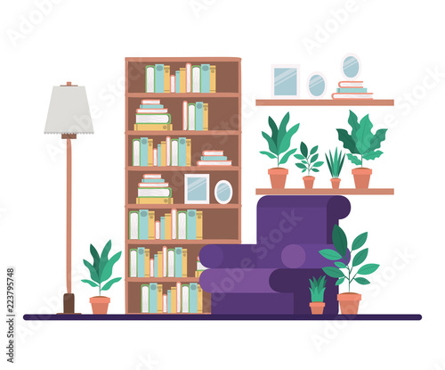 livingroom with library scene