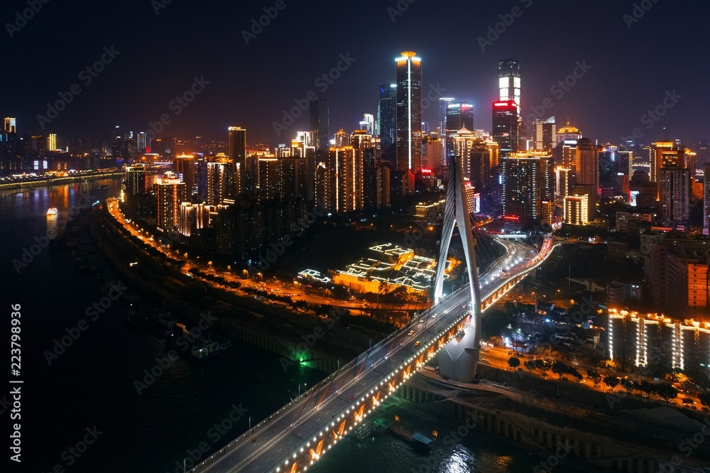 Chongqing bridge night aerial