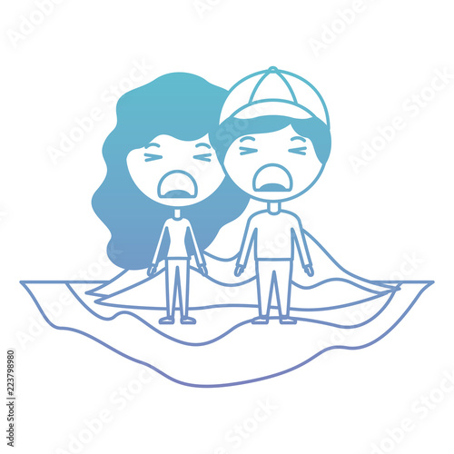 cartoon furious couple on field kawaii characters