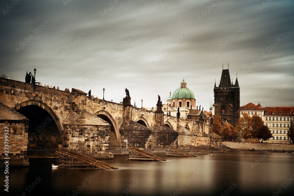 Prague skyline and bridge