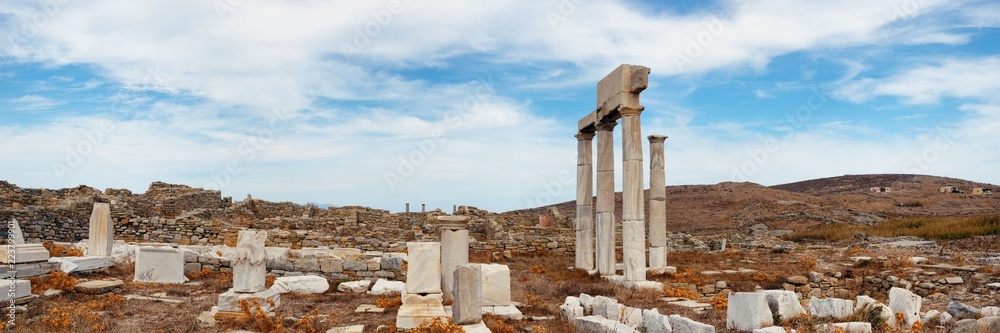 Pillar in Historical Ruins in Delos panorama