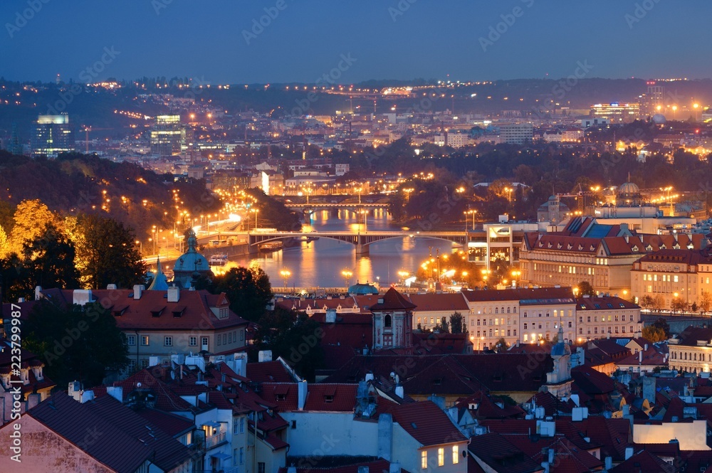 Fototapeta premium Prague skyline rooftop view at night