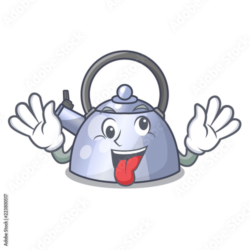 Crazy stainless whistling tea kettle isolated on mascot