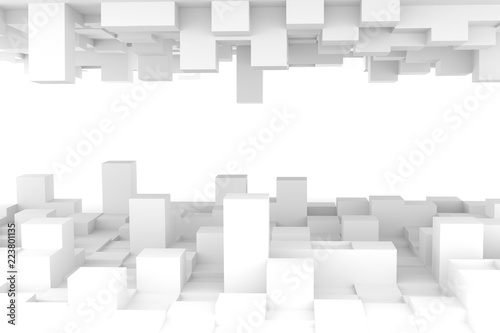Abstract block white texture background transformation cube like a city building  3D Rendering Future world concept