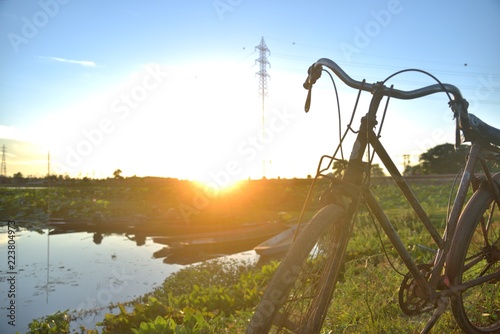 old bike vintage on landscape sunset