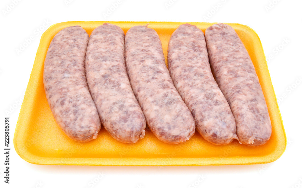 Raw meat sausages isolated on white background Raw meat sausages isolated on white background