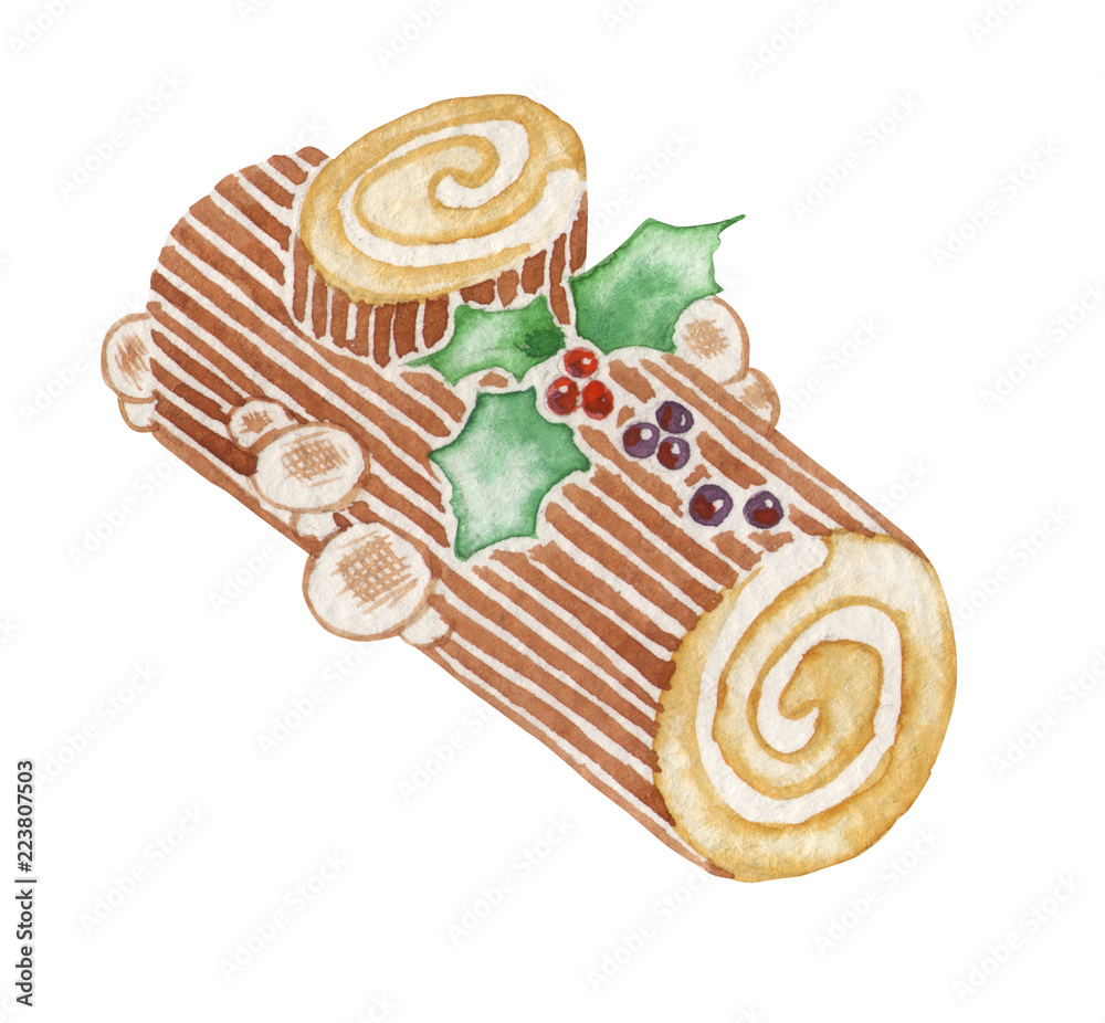 ブッシュドノエル クリスマス ケーキ 水彩 イラスト Stock イラスト Adobe Stock