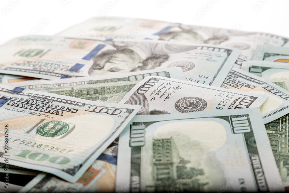 Dollars Closeup Concept. American Dollars Cash Money. One Hundred Dollar Banknotes. Dollars Closeup Concept. American Dollars Cash Money. One Hundred Dollar Banknotes.