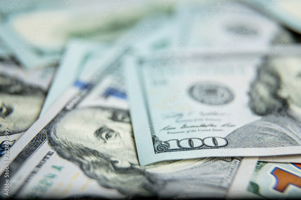 Dollars Closeup Concept. American Dollars Cash Money. One Hundred Dollar Banknotes. Dollars Closeup Concept. American Dollars Cash Money. One Hundred Dollar Banknotes.