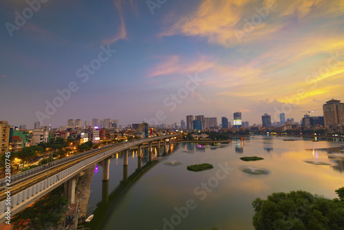 Hanoi cityscape in sunset