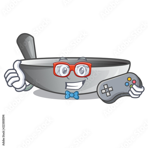 Gamer cartoon wok on the kitchen utensil