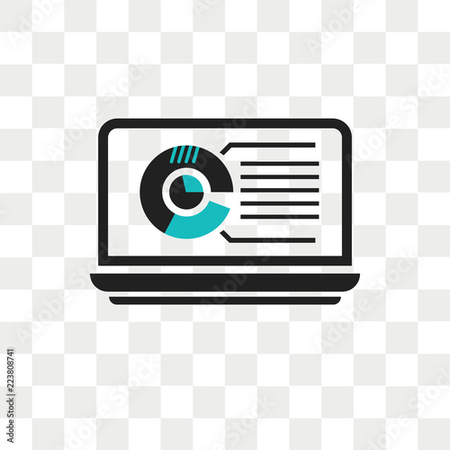 Laptop pie chart on screen vector icon isolated on transparent background, Laptop pie chart on screen logo design