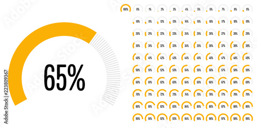 Set of circular sector percentage diagrams from 0 to 100 ready-to-use for web design, user interface (UI) or infographic - indicator with yellow
