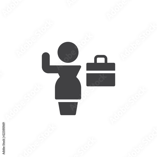 Business woman and briefcase vector icon. filled flat sign for mobile concept and web design. Businesswoman with suitcase simple solid icon. Symbol, logo illustration. Pixel perfect vector graphics