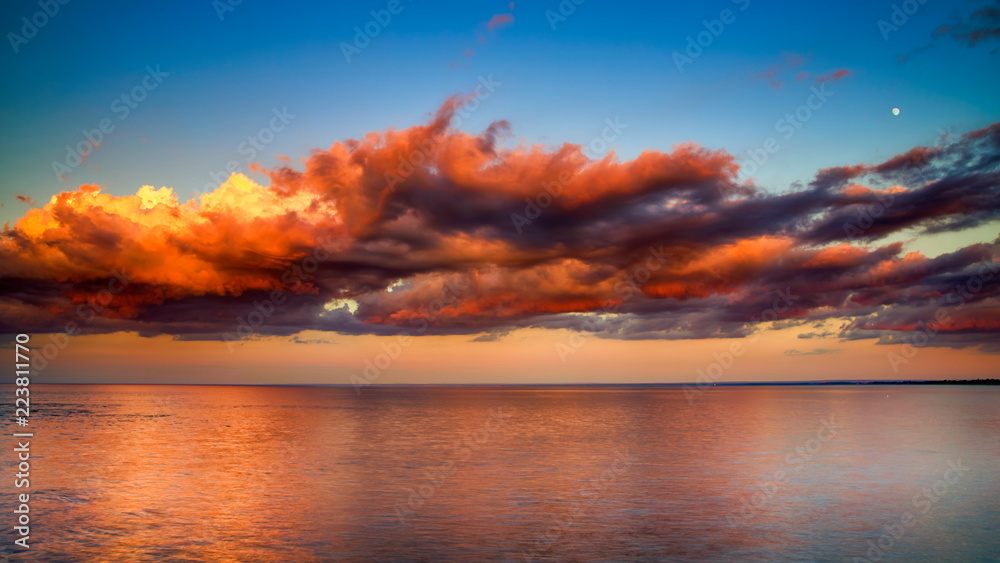 Pink Dramatic Clouds Over Lake Superior Horizon