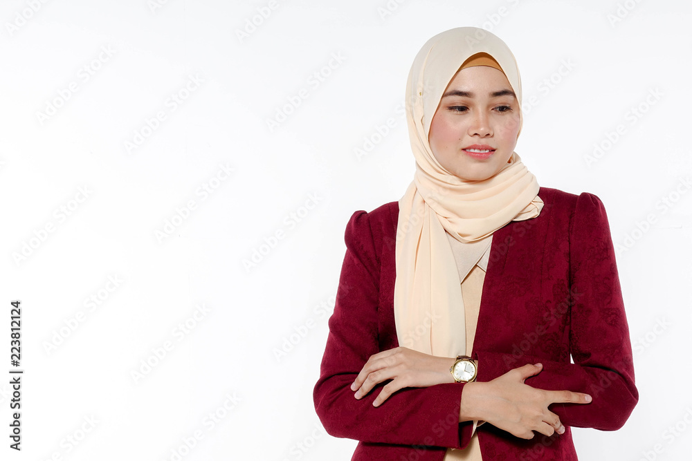 Young beautiful Asian corporate executive isolated on white.