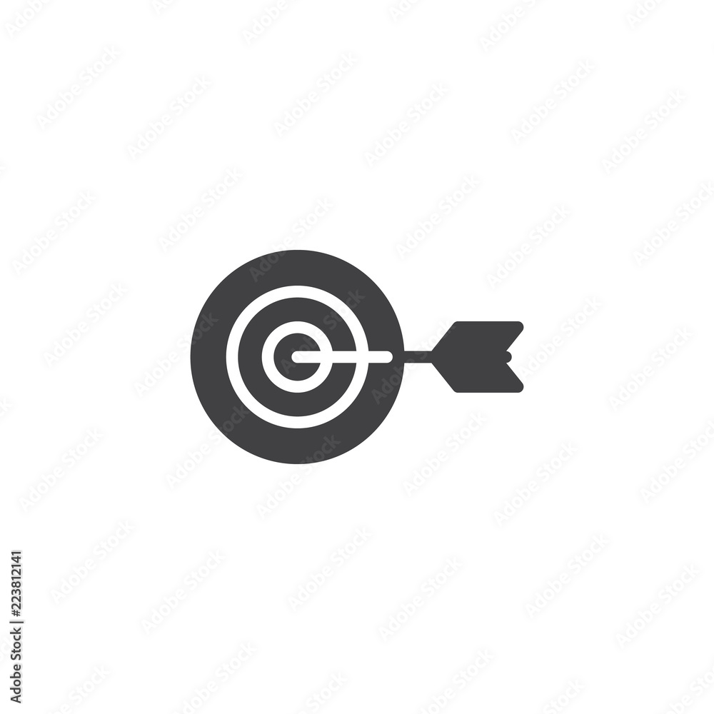 Target with dart vector icon. filled flat sign for mobile concept and web design. Dartboard and goal simple solid icon. Symbol, logo illustration. Pixel perfect vector graphics