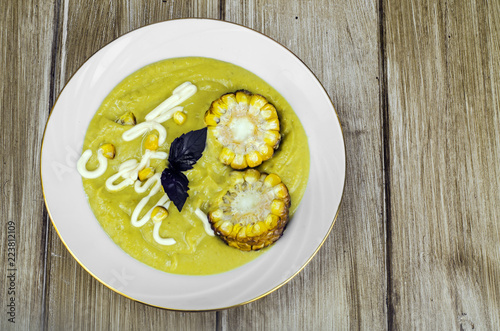 Vegetable diet soup with zucchini and corn