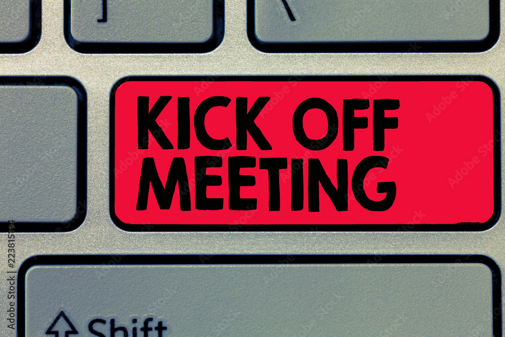 Writing note showing Kick Off Meeting. Business photo showcasing getting fired from your team private talking about company. Writing note showing Kick Off Meeting. Business photo showcasing getting fired from your team private talking about company.
