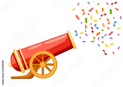 Obraz na plátně Ancient red cannon shots confetti
