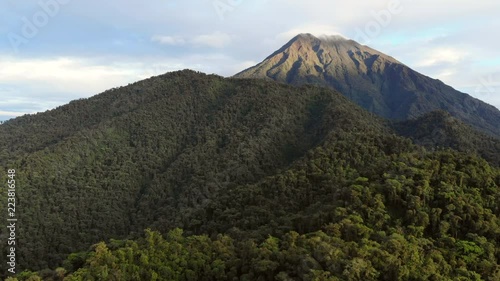 Aerial view of Sumaco Volcano at dawn, the slopes clothed with pristine montane rainforest in the Ecuadorian Amazon. 