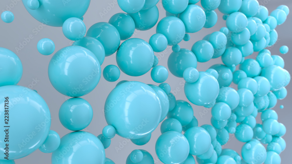 Blue spheres of random size on white background