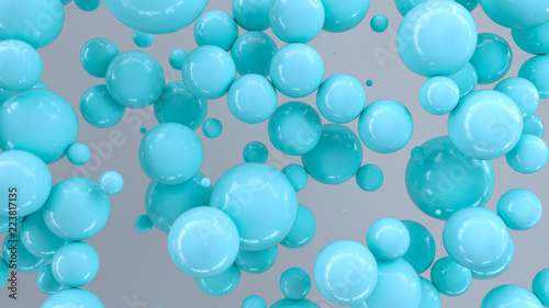 Blue spheres of random size on white background