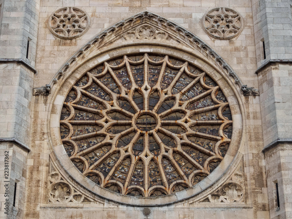 Main rose window of the Santa Maria de Leon Cathedral - Leon, Castile and Leon, Spain