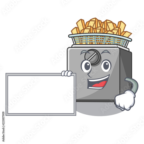 With board cartoon deep fryer in the kitchen