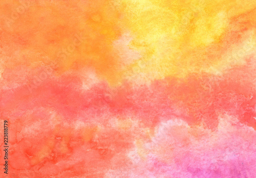  Yellow-red-orange-pink clouds in watercolor background