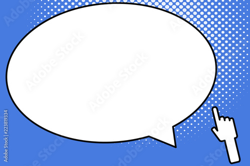 Flat design business Vector Illustration concept Empty template copy space Posters coupons promotional material. right backhand index finger pointing upward to blank white speech bubble