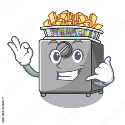 Call me deep fryer machine isolated on mascot