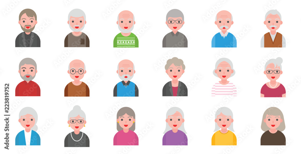 illustration of older people isolated on white background in flat style