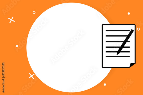 Flat design business Vector Illustration Empty copy space for Ad website promotion esp isolated Banner template. Sheet of Pad Paper with Lines and Margin Ballpoint Pen on top Flip corner