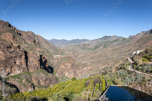 Mountainous landscape in the interior of the Gran Canaria Island, Canary Islands, Spain. Photo taken from de town of Tejeda