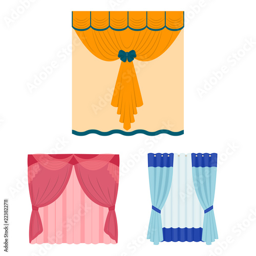 Different kinds of curtains cartoon icons in set collection for design. Curtains and lambrequins vector symbol stock web illustration. photo