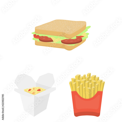 Fast food cartoon icons in set collection for design.Food from semi-finished products vector symbol stock web illustration.