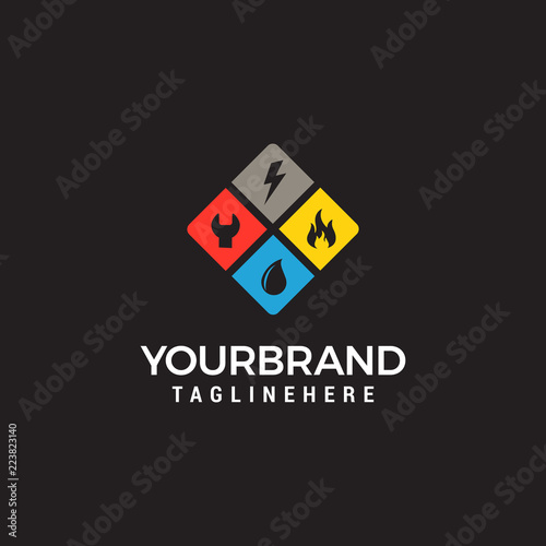 home services logo, plumbing, fire, electricity